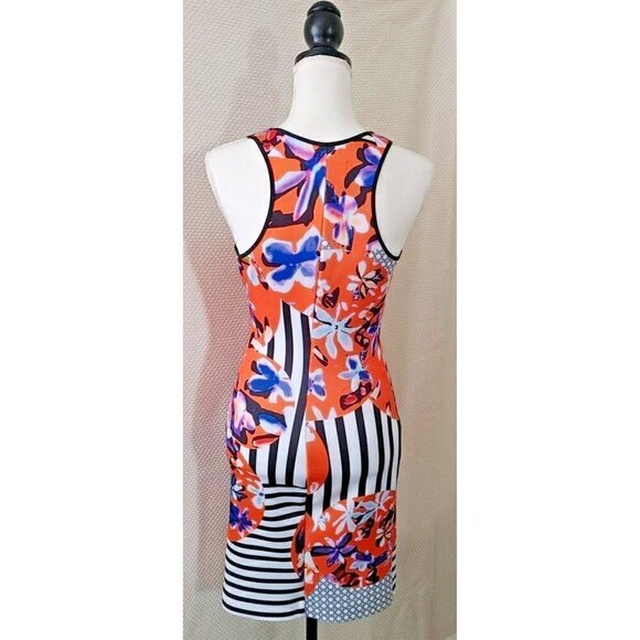Clover Canyon Orange Scuba Tank Dress Multi Color Floral Design Size S - Picture 2 of 10